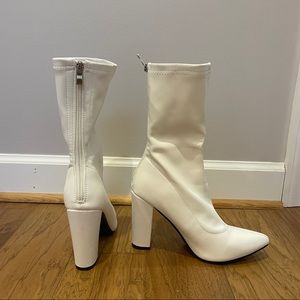 Nasty Gal White Block Heel Sock Boot